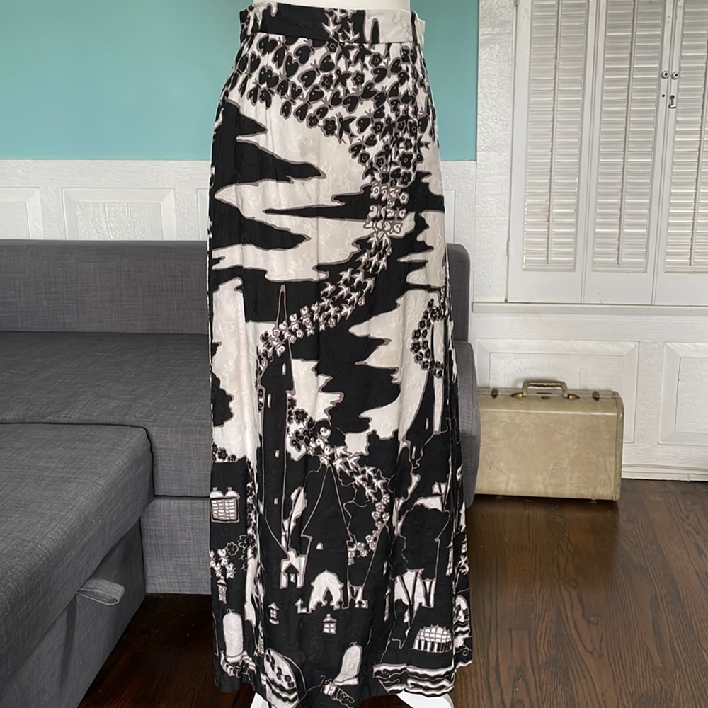 Vintage 1970’s Maxi Graphic Skirt Magical Castles Village Butterflies Bi…